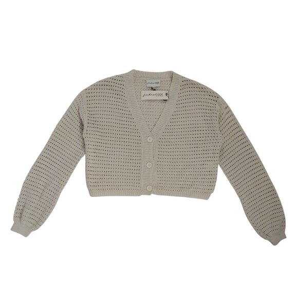 Freshman 1996 Womens Cropped Open-Knit ButtonUp Cardigan Sweater Long Sleeve M - Picture 1 of 8